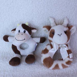 Lot of 2 GIRAFFE BABY HAND WRIST RATTLERS Infant Plush‎ Stuffed Animals Toys
